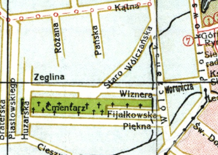 plan cmentarza ewangelickiego w Łodzi